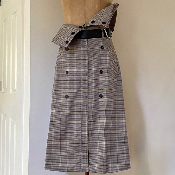 Rokh Brown Houndstooth Overlap Draped Leather Belted Midi Skirt US4-6 NWT - Picture 4 of 13